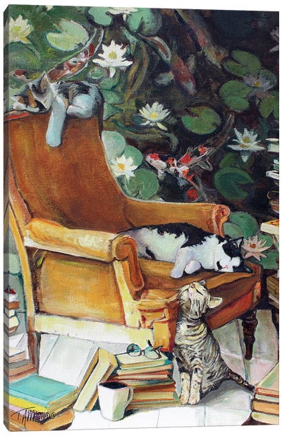 Literately Lazy V Canvas Art Print - Tuxedo Cat Art