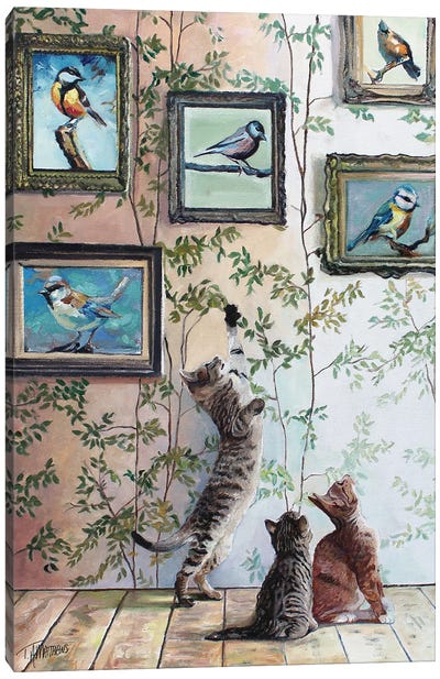 Art Of Birdwatching I Canvas Art Print - Tabby Cat Art