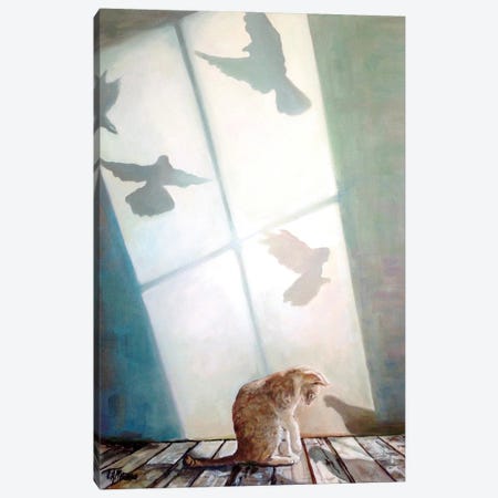 Cat Bird Shadow Canvas Print #TMW5} by Timothy Adam Matthews Canvas Print