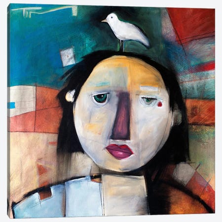 Girl With Dove On Head Canvas Print #TNG123} by Tim Nyberg Art Print