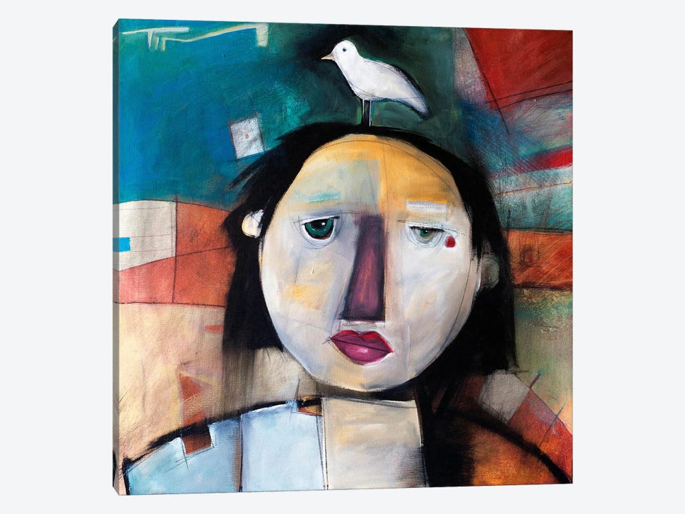 Girl With Dove On Head by Tim Nyberg 1-piece Canvas Wall Art