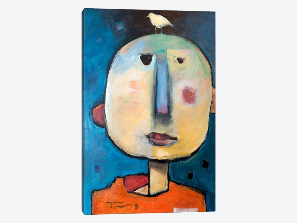 Man In Orange Shirt With Bird by Tim Nyberg 1-piece Canvas Art Print