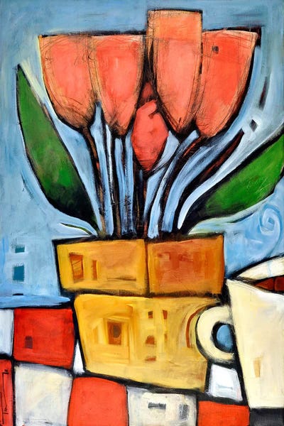 Pottery Still Life: Tulips And Coffee by Tim Nyberg
