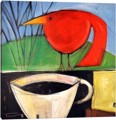 Coffee And Red Bird Canvas Art Print - Food & Drink Art