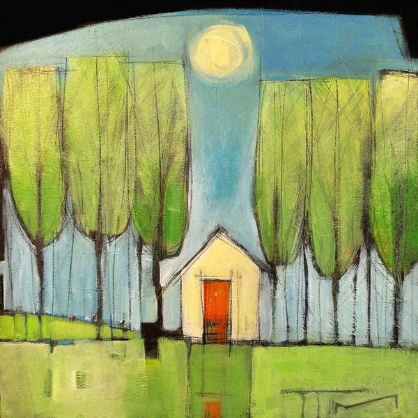 Tim Nyberg: Yellow House In Woods by Tim Nyberg