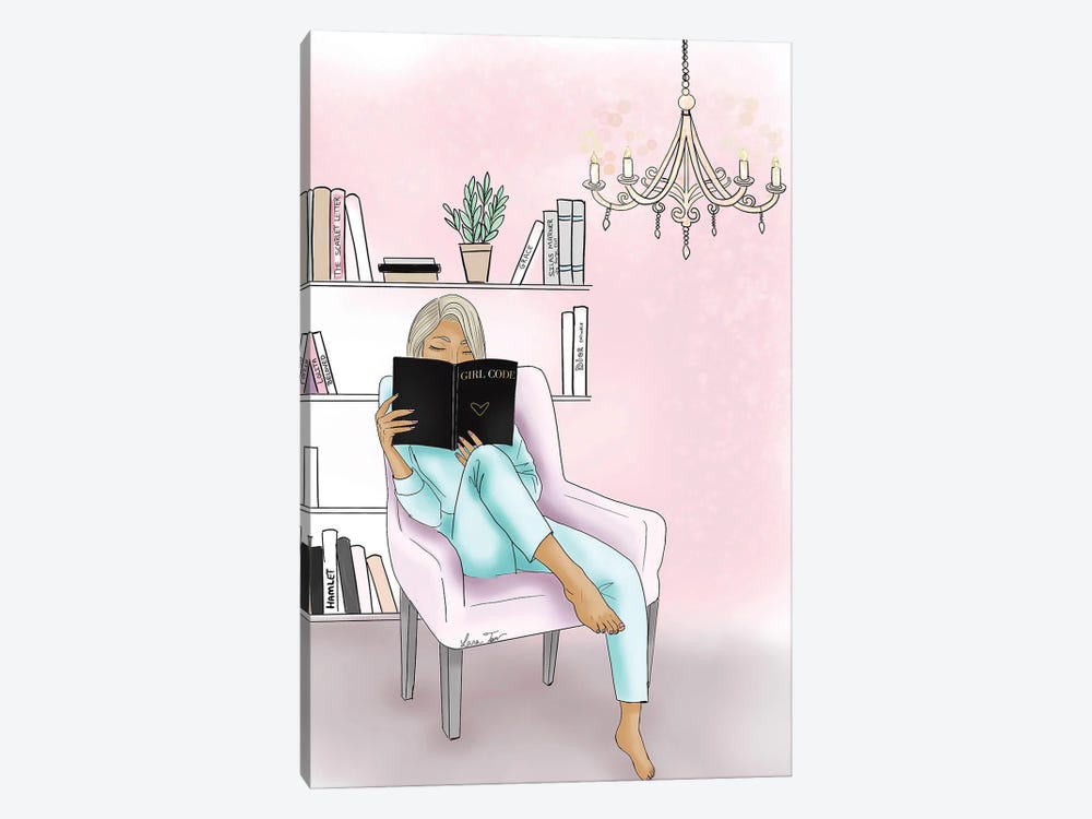 Book Shelves Reading Girl by Lara Tan 1-piece Canvas Wall Art