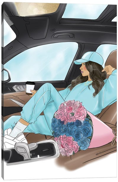Brunette Car Girl Canvas Art Print - Sneaker Art