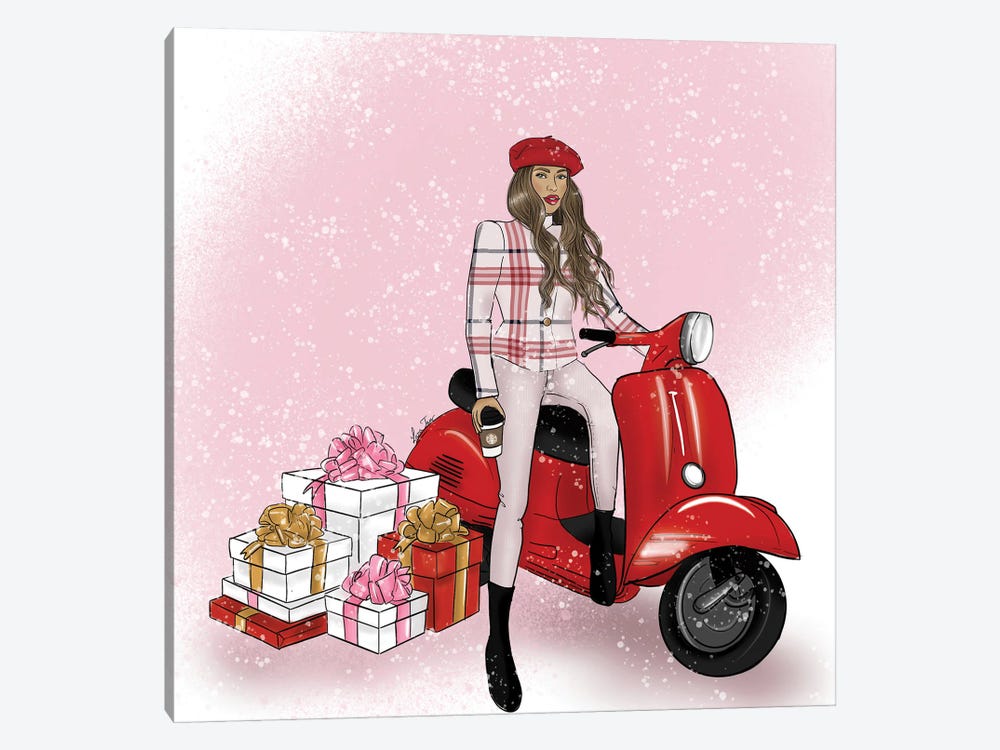 Christmas Scooter Girl by Lara Tan 1-piece Canvas Art