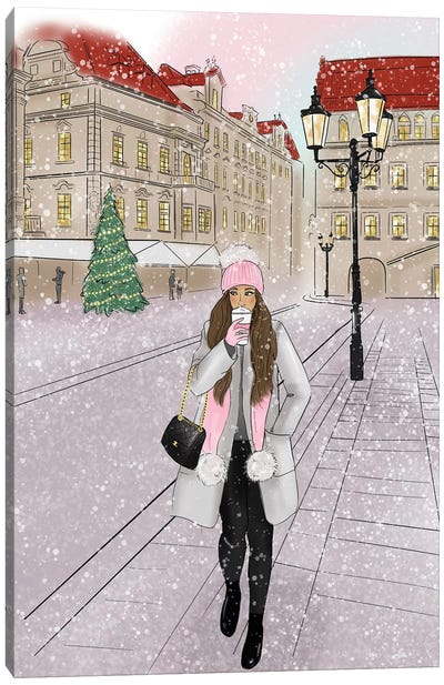 City Winter Walk Canvas Art Print - Holiday Eats & Treats