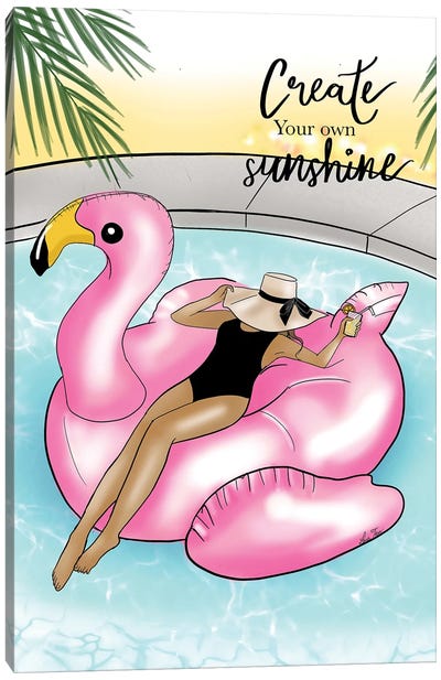 Flamingo Pool Girl Canvas Art Print - Lara Tan