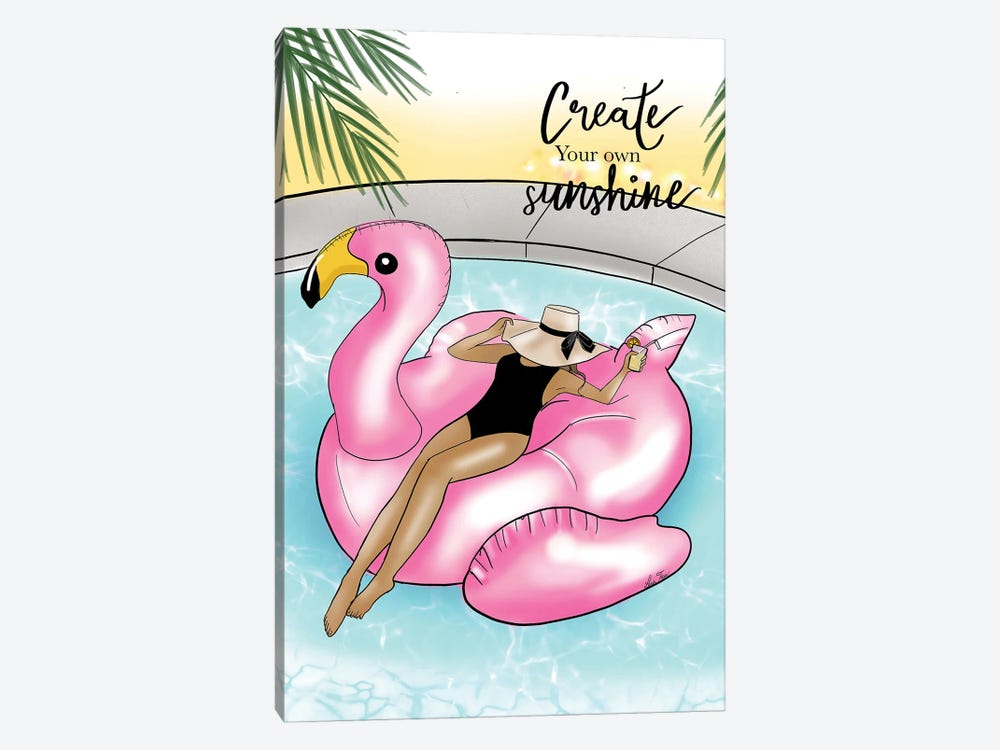 Flamingo Pool Girl by Lara Tan 1-piece Canvas Wall Art