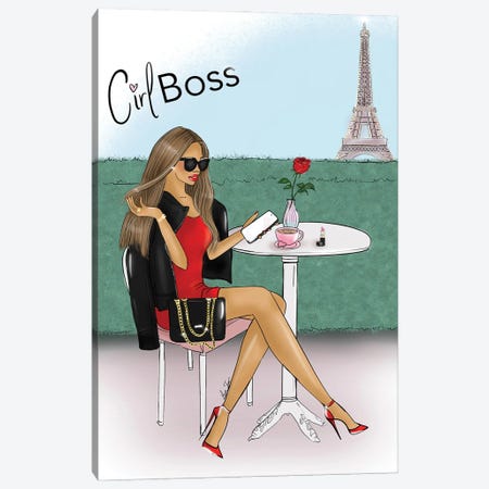 Girl Boss In Paris Café Canvas Print #TNL32} by Lara Tan Art Print