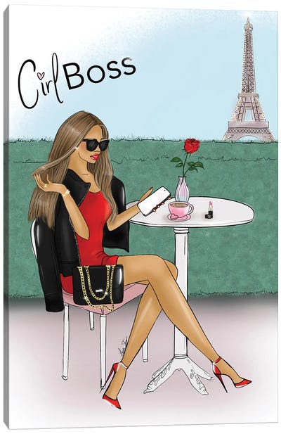 Girl Boss In Paris Café Canvas Art Print - Lara Tan