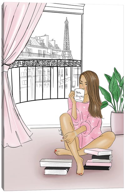 Reading In Paris Canvas Art Print - Lara Tan