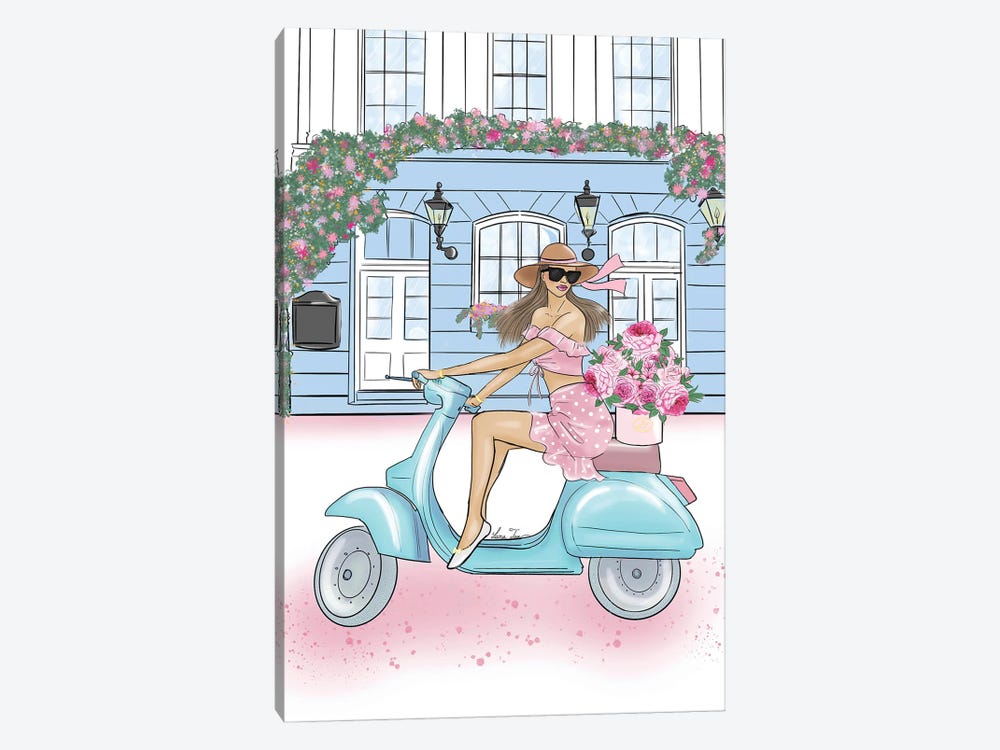 Scooter Girl With Flower Box by Lara Tan 1-piece Canvas Artwork