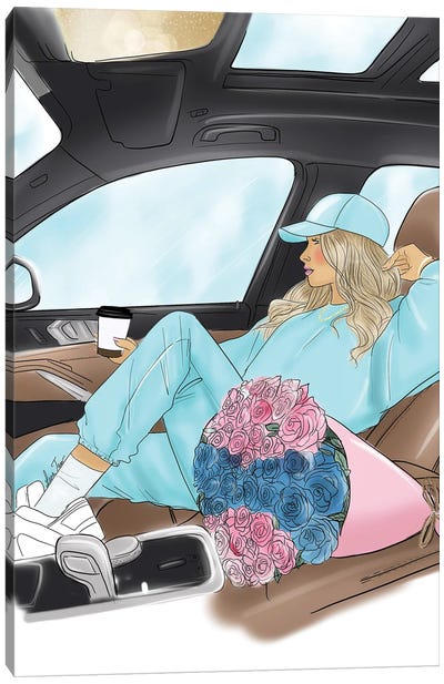 Blonde Car Girl Canvas Art Print - Women's Pants Art