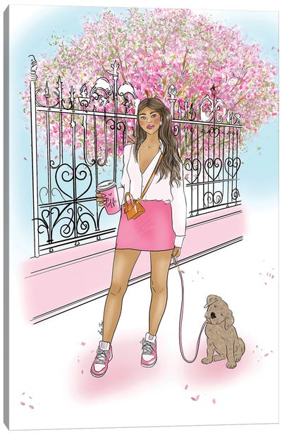 Walking With The Dog Canvas Art Print - Lara Tan