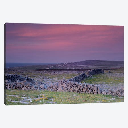 Inishmore Island. Aran Islands. Ireland. Limestone Sea Cliffs. Atlantic Coast. Karst Formations And Rock Walls. Sunset. Canvas Print #TNO28} by Tom Norring Canvas Print