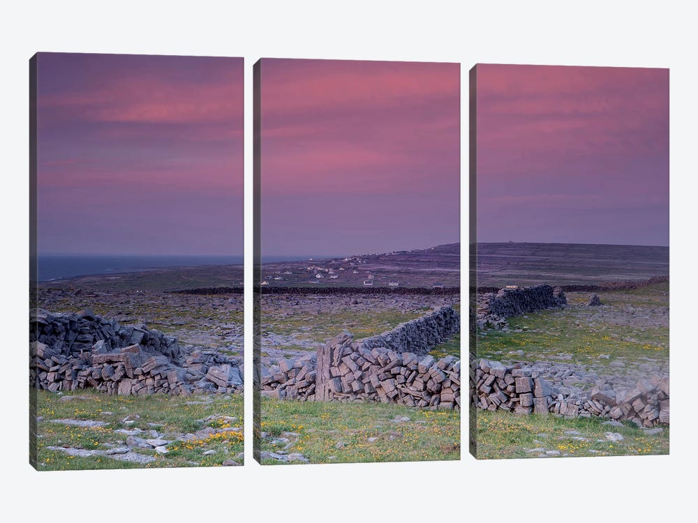 Inishmore Island. Aran Islands. Ireland. Limestone Sea Cliffs. Atlantic Coast. Karst Formations And Rock Walls. Sunset. by Tom Norring 3-piece Art Print