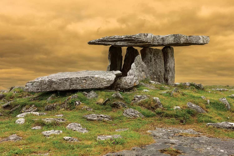 Poulnabrone Dolmen. Burren. County Clare. Ireland. Burren National Park. Poulnabrone Portal Tomb In Karst Landscape.