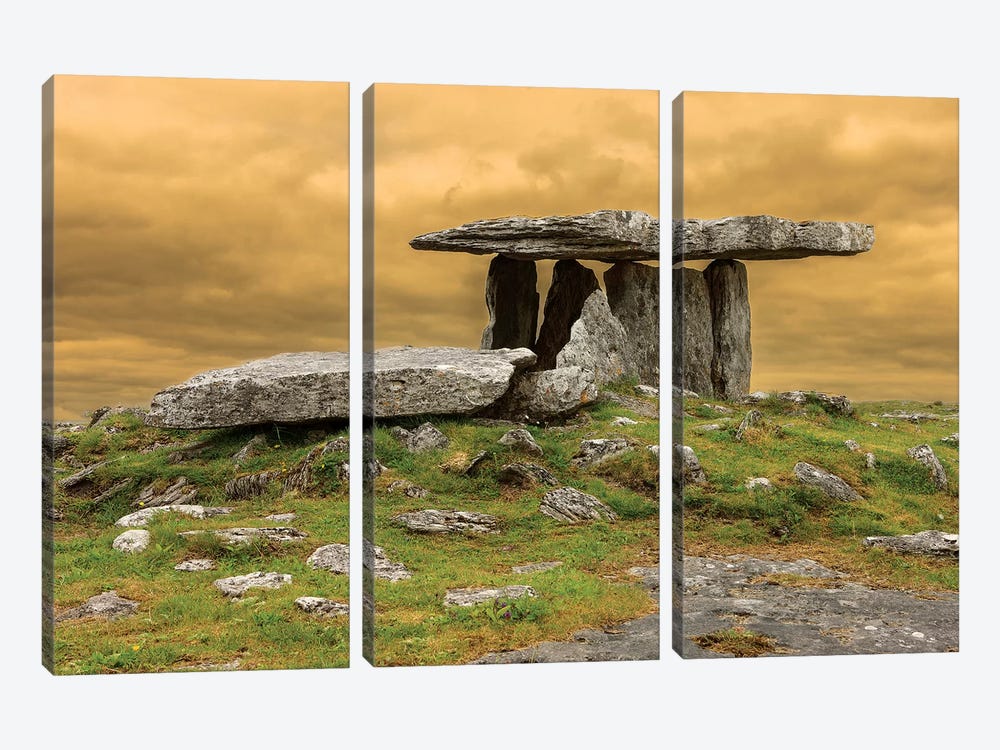 Poulnabrone Dolmen. Burren. County Clare. Ireland. Burren National Park. Poulnabrone Portal Tomb In Karst Landscape. by Tom Norring 3-piece Canvas Wall Art