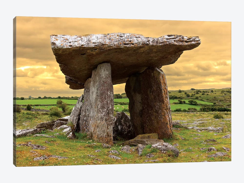 Poulnabrone Dolmen. Burren. County Down. Ireland. Burren National Park. Poulnabrone Portal Tomb In Karst Landscape. by Tom Norring 1-piece Canvas Print