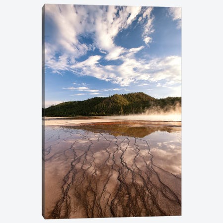 Cloud reflections over chemical Sediments. Yellowstone National Park, Wyoming. Canvas Print #TNO8} by Tom Norring Canvas Wall Art