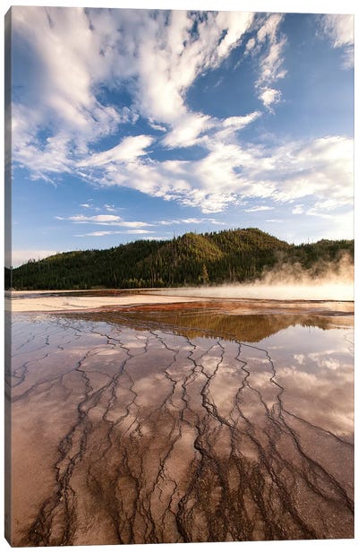 Cloud reflections over chemical Sediments. Yellowstone National Park, Wyoming. Canvas Art Print - Yellowstone National Park Art