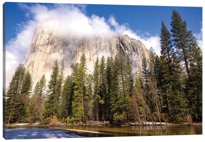 El Capitan seen from Cathedral Beach and Merced River. Yosemite National Park, California. Canvas Art Print