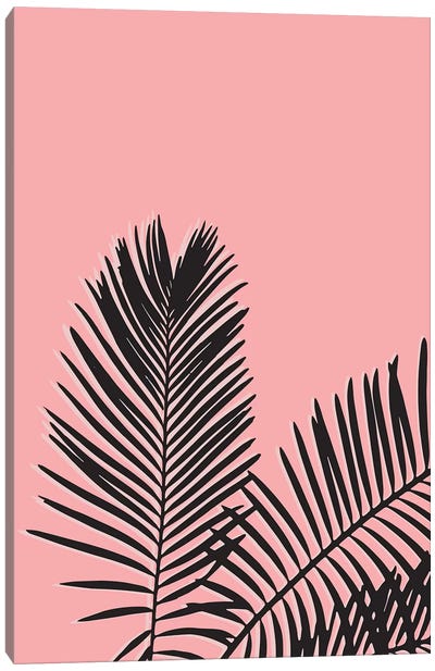 Pink Palm Leaves Canvas Art Print - Black & Pink