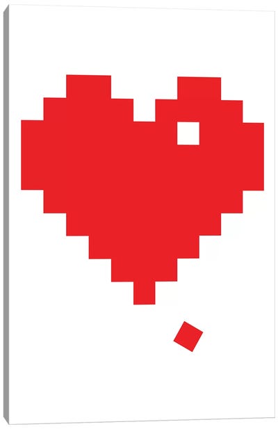 Red Pixel Heart Canvas Art Print - Pixel Art