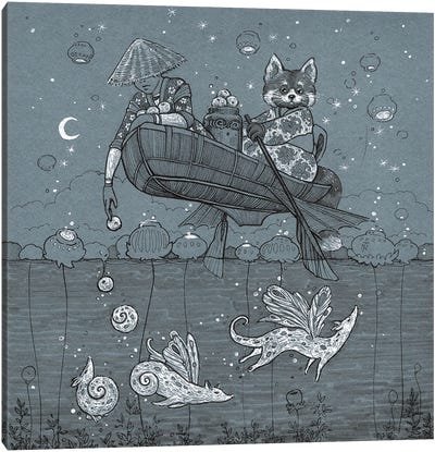 Dream Of River Foxes Canvas Art Print - Japanimals