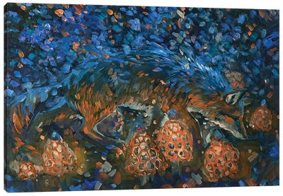 Fox And Glowing Mushrooms Canvas Art Print - Tatiana Nikolaeva