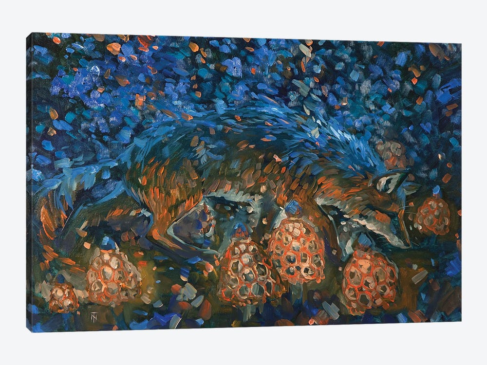 Fox And Glowing Mushrooms by Tatiana Nikolaeva 1-piece Canvas Wall Art