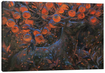 Red Apple Deer Canvas Art Print - Tatiana Nikolaeva