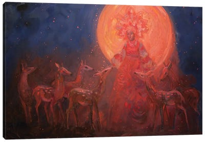The Full Moon Feeds The Star Deer Canvas Art Print - Illuminated Oil Paintings