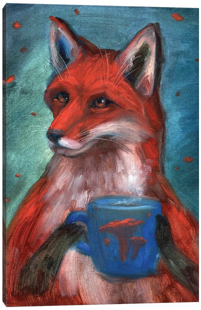 Fox. Tea Party Canvas Art Print - Mushroom Art