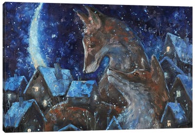Winter Moon Fox Guards Canvas Art Print