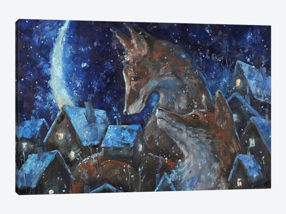 Winter Moon Fox Guards by Tatiana Nikolaeva 1-piece Art Print
