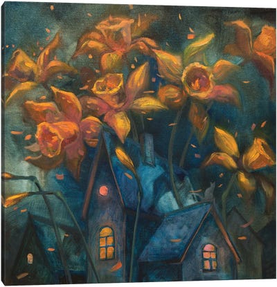 Fairy House In Daffodil Forest Canvas Art Print - Illuminated Dreamscapes