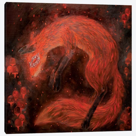 Fire Fox In Carnival Mask Canvas Print #TNV15} by Tatiana Nikolaeva Canvas Artwork