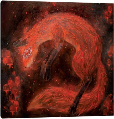 Fire Fox In Carnival Mask Canvas Art Print - Tatiana Nikolaeva