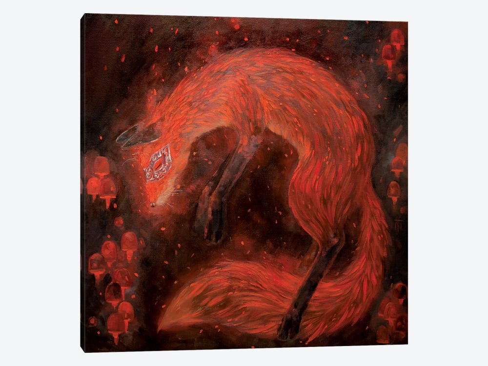 Fire Fox In Carnival Mask by Tatiana Nikolaeva 1-piece Canvas Wall Art
