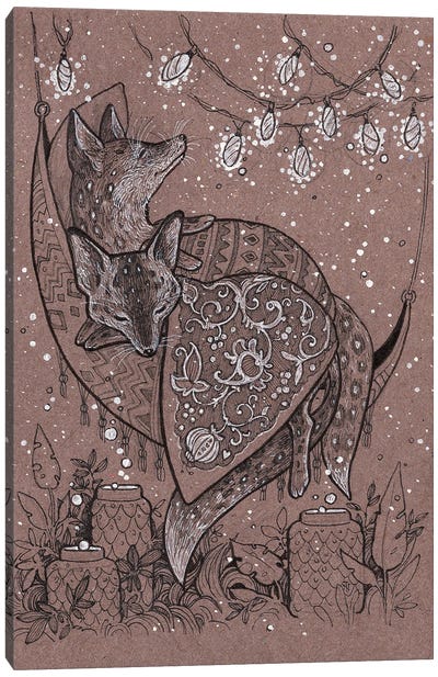 Fox's Sweet Winter Dream Canvas Art Print - Tatiana Nikolaeva