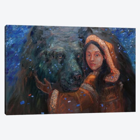 Girl And Bear Canvas Print #TNV30} by Tatiana Nikolaeva Canvas Art Print