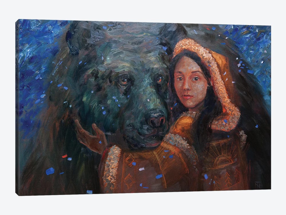 Girl And Bear by Tatiana Nikolaeva 1-piece Canvas Print