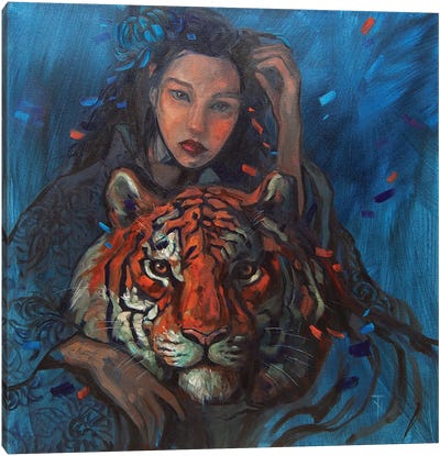 Girl And Tiger Canvas Art Print - Tatiana Nikolaeva