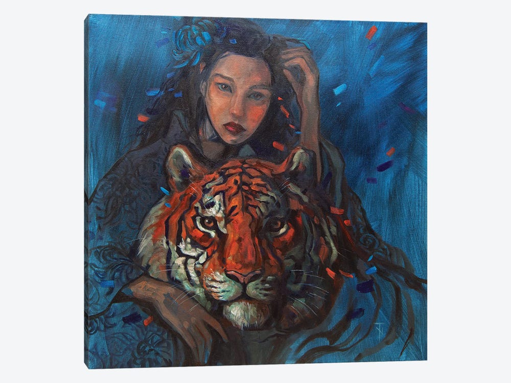 Girl And Tiger by Tatiana Nikolaeva 1-piece Art Print