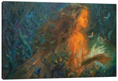Girl With Butterflies Canvas Art Print - Illuminated Dreamscapes