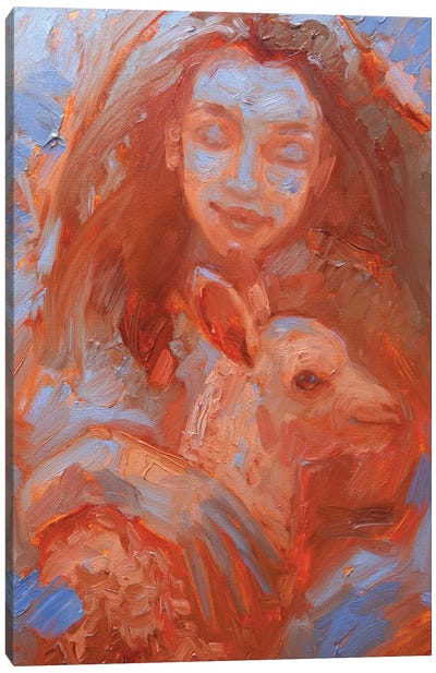 Girl With Lamb Canvas Art Print - Tatiana Nikolaeva